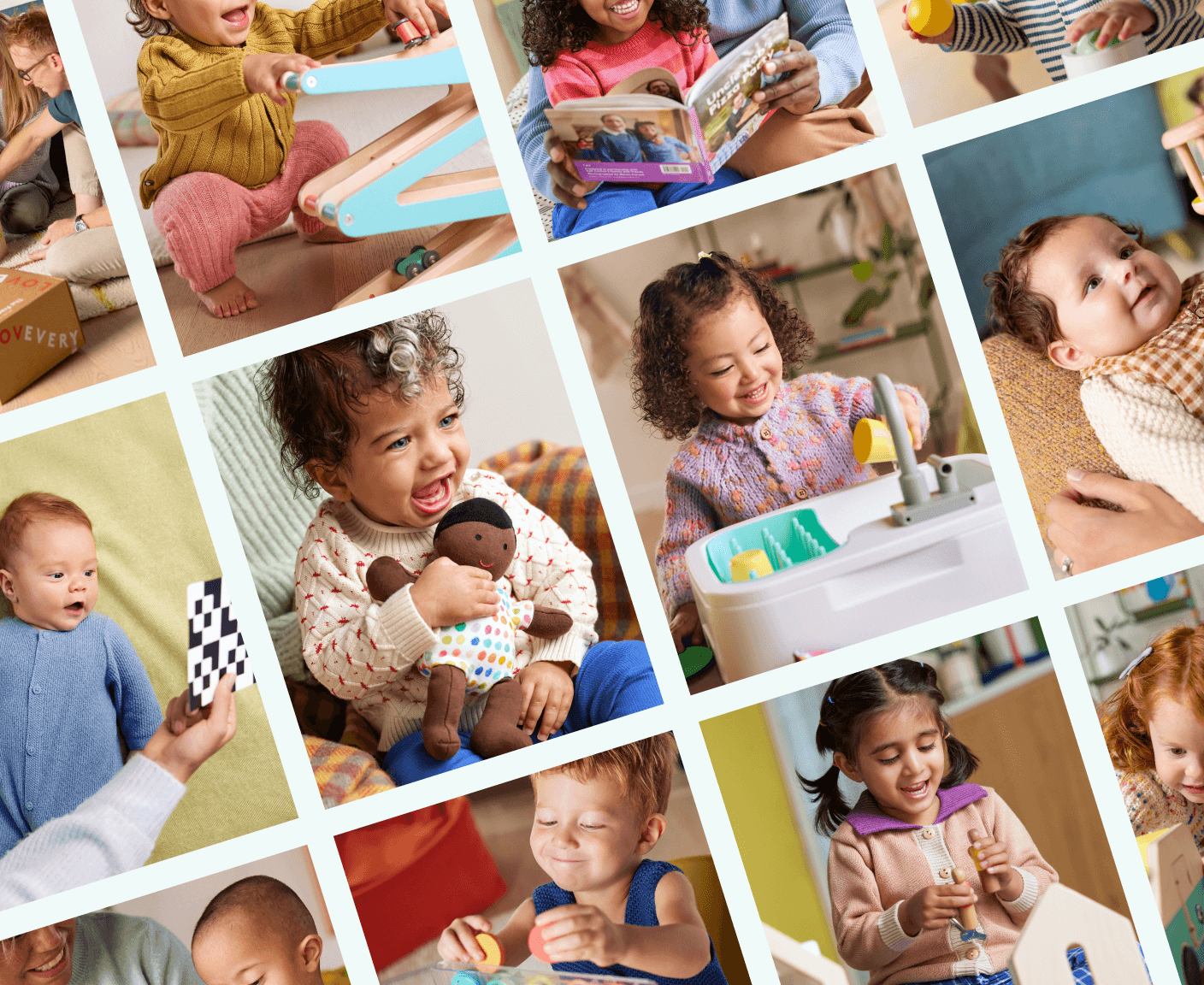 Collage of children playing with toys from Lovevery